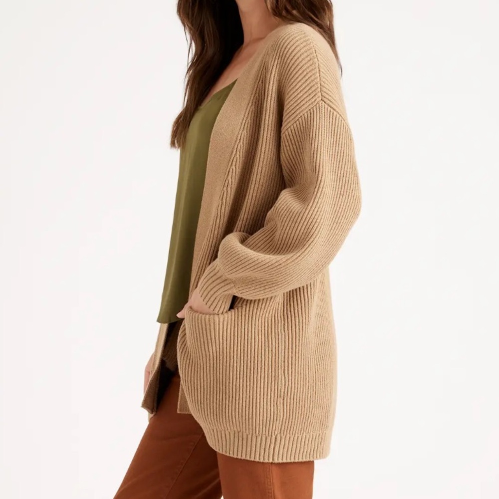 Quince Organic Cotton Oversized Cardigan Camel Tan Chunky Neutral Size Large